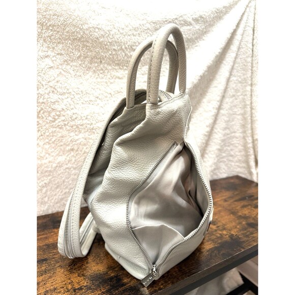 VALENTINA Leather Sling Backpack Bag Italy Light Gray